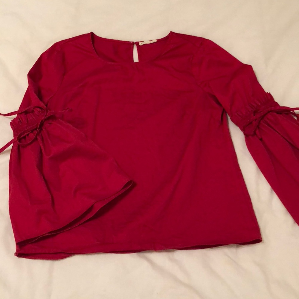 Red bell sleeve tie top